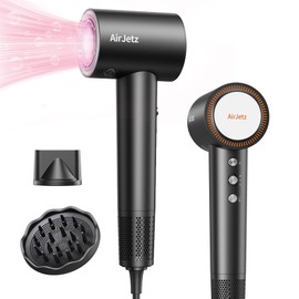 Hair Dryer, 160,000 RPM High-Speed Ionic Blow Dryer for Fast Drying, Professional Lightweight Hairdryer with Diffuser, Magnetic Nozzle, 4 Temps & 2 Speeds, Low Noise for Travel - Black