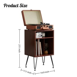 FONTOI Record Player Stand with Storage Space, Turntable Stand Record Player Cabinet with Adjustable Feet, End Table with Metal Legs for Living Room, Bedroom, Brown