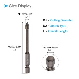 CoCud Titanium Masonry Drill Bit, 5mm Cutting Dia 74mm Length 1/4" Hex Shank Carbide Cross Tip Concrete Drill Bits Yellow - (Applications: for Wood Glass Brick Cement), 5-Pieces