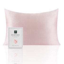 RUIPTSKE Natural Silk Federa, ipoallergenico, 22momme, 100% Seta, 600 Filati, con a Scomparsa Cerniera (Pink, 50x75cm)