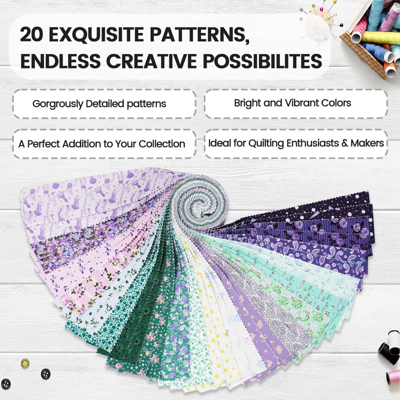 Craftido-18 Options-100% Cotton Jelly Roll Fabric Precut Strips for Quilting,