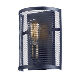 Maxim 20112BKNAB Palladium ADA Compliant Industrial Metal Mesh Mini Wall Sconce, 1-Light 60 Watt, 10"H x 8"W, Black/Natural Aged Brass