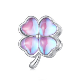 VOROCO Four-leaf Clover Charm for Bracelet 925 Sterling Silver Clover Bead Charm Christmas Birthday Gifts Fit Women