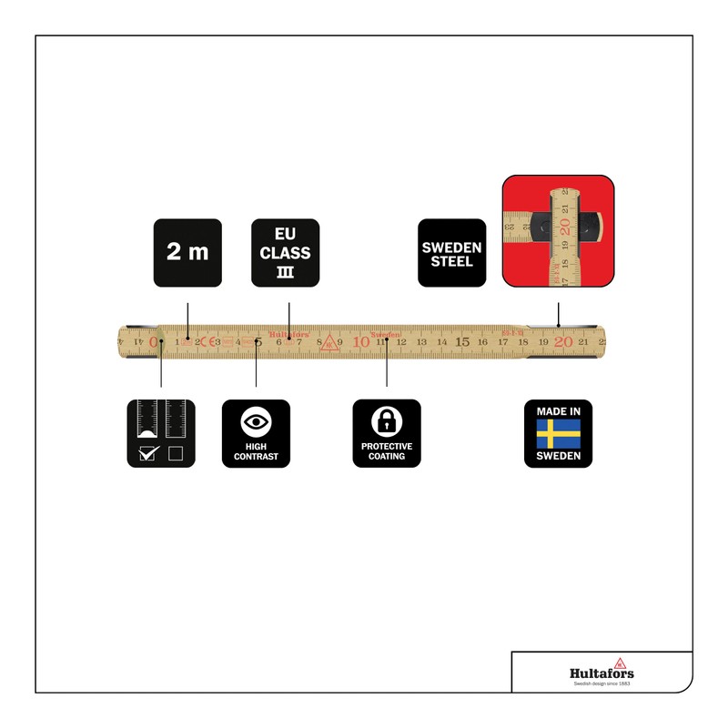 Hultafors 100004 2m"59-2-10" Folding Rule - White