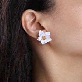 Boho Acrylic White Flower Earrings Pink Flower Stud Earrings Cz Pearl Flower Earrings Yellow Daisy Floral Earrings Wedding Statement Earrings Resin Orange Rose Earrings Jewelry for Women
