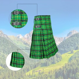 UMAM Tartan Men's Kilt Set - 08 Pieces Kilt Accessories for Men, Scottish Wedding Outfit (American Green,36")