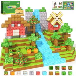 Imagiomo 150PCS Magnetic Blocks - Build Mine Magnet World Farm Edition, Magnetic Kids Games for Boys & Girls Age 3-5 4-8 6-8, STEM Sensory Construction Classroom Must Haves Building Toys for Toddlers
