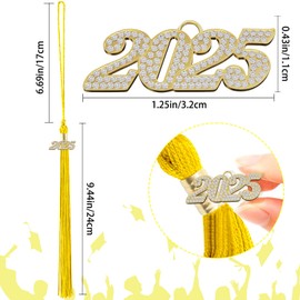 2025 Tassel Graduation 9" Long Charms Diamond Tags Gold Grad Caps Decorations Class of 2025 Tassels Ceremonies Accessories for Kindergarten High School College Bachelor Gown Master Graduate