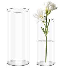 Olrla 2 Piece Set Transparent Acrylic Flower Vase, Shatter-Proof Plastic Cylinder Vase for Flower arrangement, Wedding Centerpieces, DIY