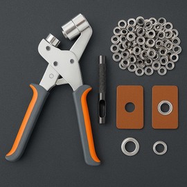 Heavy Duty Grommet Tool Kit - 500pcs Metal Eyelets with Hand Press Setter for Leather, Canvas, Fabric, and Tarpaulin – Available in 1/4 Inch (6mm) & 3/8 Inch (10mm)-Orange+Gray-10MM