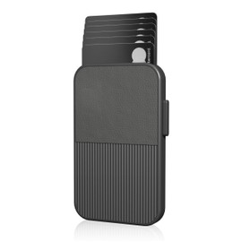 Fidelo Slim Wallet for Men – RFID Blocking Minimalist Credit Card Holder with Sliding Pop-Up Design, Front Pocket Wallet, Black PU Leather (Sliding), Classic