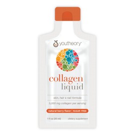 Youtheory Collagen Liquid - 5,000 mg Hydrolyzed Collagen - for Hair, Skin & Nails* - Sugar, Dairy & Soy Free - Berry Flavor - 12 Single Serving Packets