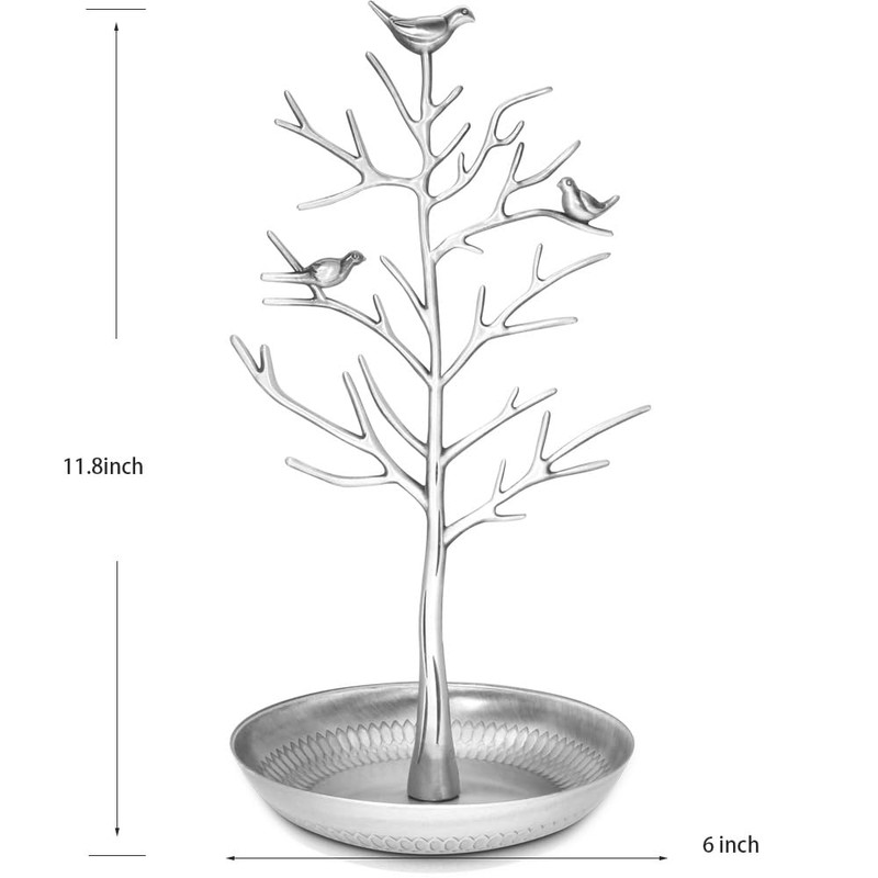 Inviktus Silver Birds Tree Jewelry Stand Display Earring Necklace Holder