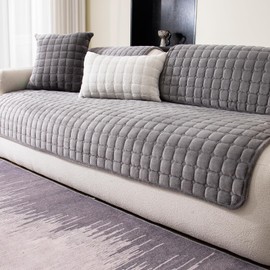 MDSASFD Velvet Couch Cover, Washable Sectional Sofa Cover, Anti Slip Sofa Slipcover for 3 Cushion Couch Sofa L Shaped Armrest Backrest, Furniture Protector Covers for Pets Kids(Dark Grey, Only 1 PCS)
