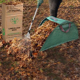 AimGrowth Adjustable Garden Leaf Rake with Leaf Collector, Collapsible Metal Yard Rake for Leaves with Expandable Head 8-15", Collect Loose Debris for Lawns Camping Shrubs and Rose Bushes