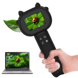 Kids Microscope Digital Camera Magnifying Glass Toys with 8 LED 500X Lens Mini Portable Handheld Pocket Microscope for Kidsmodel number: KY36, color: Black
