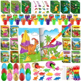BenLouis 84Pcs Dinosaur Party Favors Dino Theme Coloring Books Crayons Sticker Set Bulk for Kids Jurassic Birthday Goodie Bag Stuffer Classroom Gifts Rewards Craft Pinata Fillers