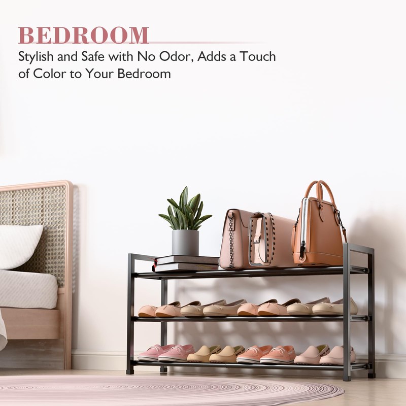 Bumusty 3-Tier Expandable Shoe Rack for Closet, 18“-33” Adjustable Shoe