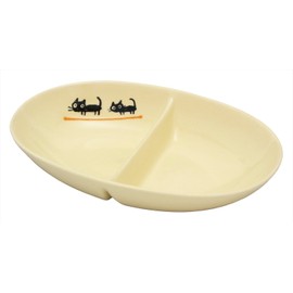 Kakamoto SOUSEN Medium Plate, Orange, 7.1 inches (18 cm), Setoyaki 2-Compartment Plate, Black Cat Pattern