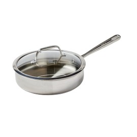 T-fal Pro Tri-Ply Stainless Steel Saute Pan with Lid 3 Quart Induction Compatible Oven Safe 500F, Lid 350F, Deep Frying Pan, Fast & Even Heat, Professional Quality, Durability, Dishwasher Safe, Silver