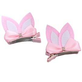 Easter Rabbit Bunny Ear Hair Clip with Bowknot Hair Bow for Baby Girls 2 Pack TSFJ35 (Pink)