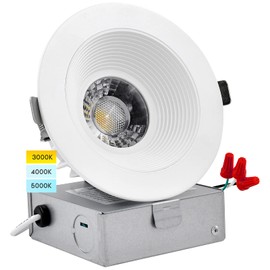 LUXRITE 4 Inch LED Recessed Lighting with Junction Box, 15W, 1200 Lumens, 3 Color Options 3000K - 5000K, Regressed LED Downlight, 36° Narrow Spotlight, Dimmable, CRI 90, IC Rated, Damp Rated