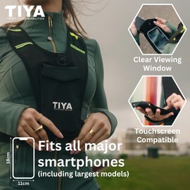 TIYA Running Vest Phone Holder with Light - Waterproof, Touchscreen Compatible Pouch, No-Bounce, Reflective, Ultra-Lightweight Running Accessory for Men & Women - Grey