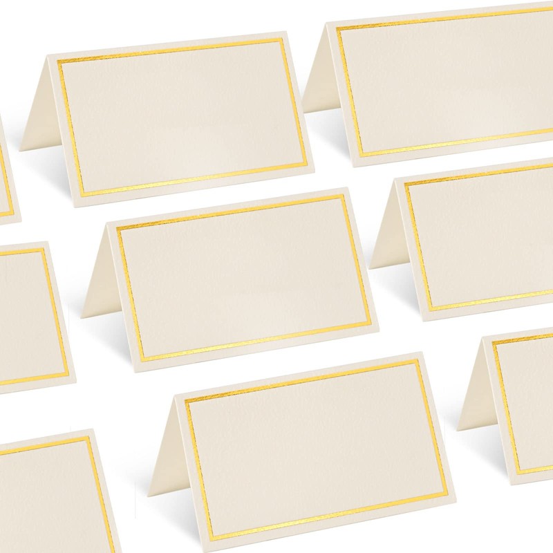 KraftiSky 50 Pack Place Cards for Table Setting with Gold