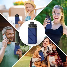 Popdigito Collapsible Water Bottles,420ml Foldable Water Bottle BPA Free Reusable Lightweight Bottle LeakProof Travel Silicone Water Bottles for Yoga Office Camping Cycling School Outdoor,Dark Blue