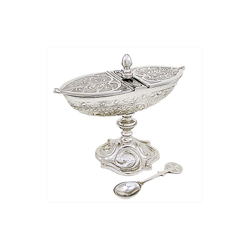 Solid Brass Nklaus Incense Boat with Hinged Lid and Spoon