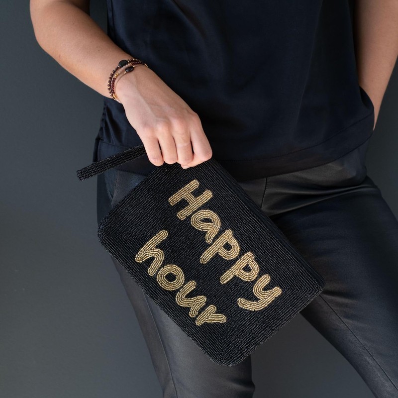 happymaker - Clutch schwarz und gold, kleine Handtasche Damen für