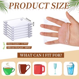 Suttmin 12 Pcs Glass Coasters Blank Drink Clear Coasters Set Decorative DIY Crystal Coasters for Kitchen Office Home Parties Wedding Dining Table Mugs Cups Craft(Square)