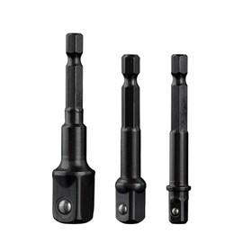 VitalBloom Socket Adapter Set Conversion Impact Socket Bit 0.25 inch (6.35 mm), 0.37 inch (9.5 mm), 0.5 inch (12.7 mm) Drive, 0.25 inch (6.35 mm) Hex Shaft, For Electric Drills, Heat Treated, High