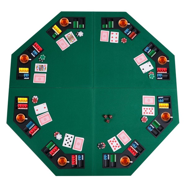 Giantex 48" 8-Player Folding Poker Table Top, Layout Poker Card Mat Topper with Cup Holders and Carrying Bag, Octagon Texas Hold'em Poker Mat for Family Game, Casino, Party