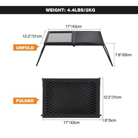 REDCAMP Folding Campfire Grill Heavy Duty Steel Grate, Portable Camp Fire Cooking Racks and Griddle for Outdoor Versatile Campfire Cooking