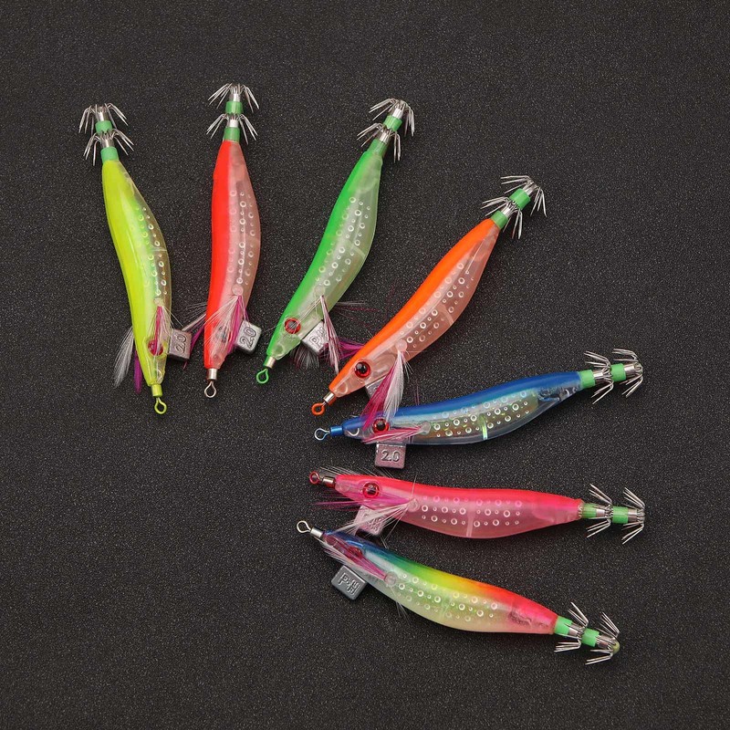 ECSiNG 7PCS Luminous Fishing Lures Squid Octopus Shrimp Baits Prawn
