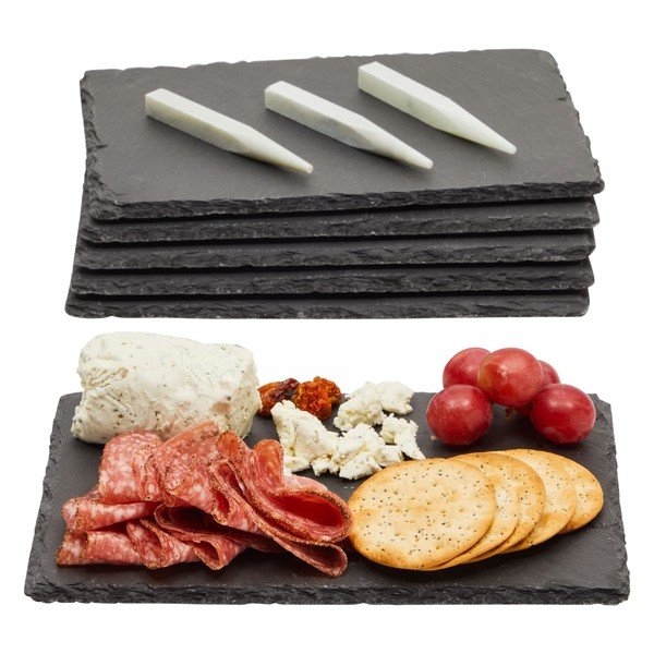 Juvale 6 Pack Mini Slate Charcuterie Boards for Individual Platter and Cheese, Stone Plates with Chalk for Signs (6x9 in)
