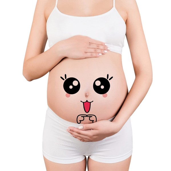 CARGEN 2 Sheets Pregnancy Temporary Tattoos Baby Belly Tattoos Cartoon Face Cute Photography Props