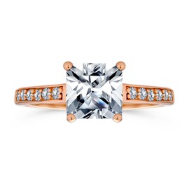 Classic Timeless 2.5CT AAA CZ Square Brilliant Princess Cut Solitaire Engagement Ring For Women .925 Sterling Silver Rose Gold Cubic Zirconia Pave Side Stone Band