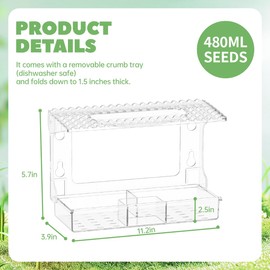 Bird Feeders for Outdoors Detachable Window Bird Feeder Clear Window Birds Feeders with Strong Suction Cups Suitable for Observation, Garden, Patio, Photography (with Sink on top)