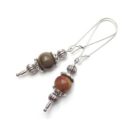 Vintage Style Edelstahl Damen Halskette und Ohrring Schmuckset mit rotem Picasso Jaspis Anhänger