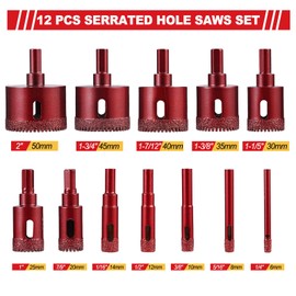 Diamond Hole Saw Tile Drill Bits Kit, 12 PCS Serrated Brazing Tile Core Drill Bit Set with EVA Hole Saw Guide Jig, Hole Saw Sets for Ceramic, Glass, Tile, Gypsum, Marble, Granite
