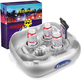2 in 1 Inflatable Cup Holder for Pool and Beach - 6 Hole Floating Tray Heavy Duty PVC - Ideal for Parties and Summer Gifts