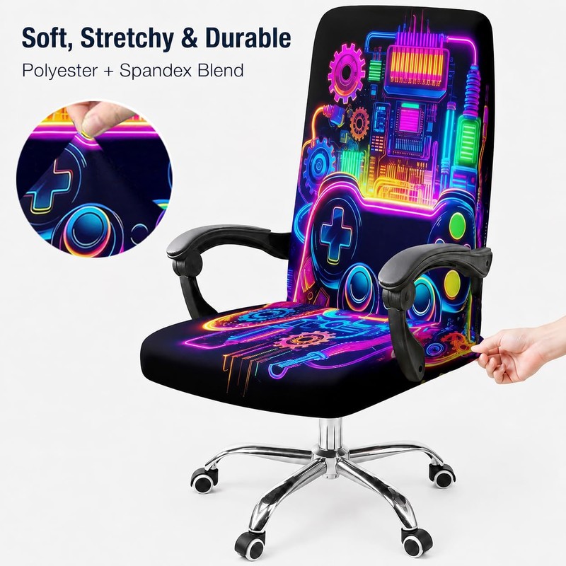 Blacklight Gaming Office Chair Cover, Neon Stretch Desk Chair Slipcover