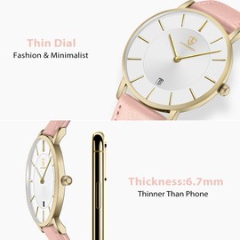 L LAVAREDO Watch for Men, Extremely Thin Mens Watches Minimalist Analog Men's Leather Wrist Watches with Time/Date, Birthday Gift for Men Boyfriend