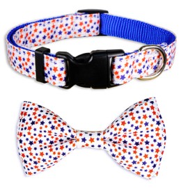 4th of July Dog Collar and Bow Tie Set Adjustable Pet Collar for Small Medium Large Dogs Independence Day Dog Accessories for Boys & Girls Red White Blue USA Theme
