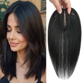 Sheafter Hair Toppers for Women Real Human Hair,360°3D Clips in No Bangs Human Hair Topper,7 * 11 Realistic Bionic Scalp Hair Toppers for Women With Thinning Hair (12inch #Black Brown