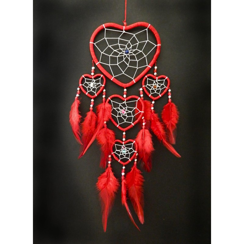 Bali unbranded DREAM CATCHER HEART silver centre dreamcatcher red, blue,