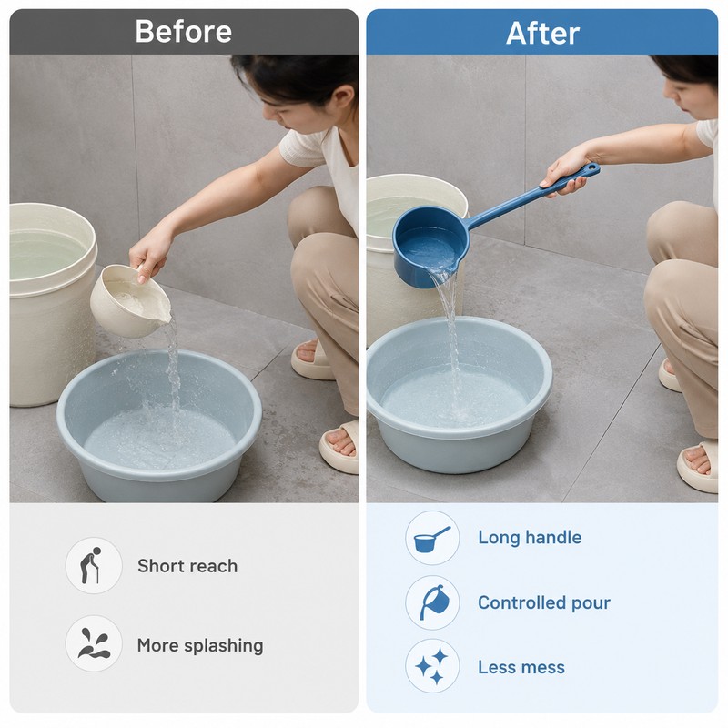 Long-Handle Water Scoop with Pour Spout – Large-Capacity PP Plastic