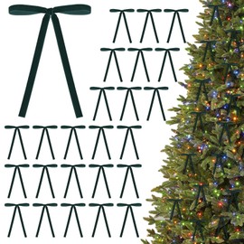 RICHMYC 24Pcs Christmas Velvet Bows for Tree, Green Christmas Tree Ornaments Vintage Ribbon Bows for Gift Wrapping Garland Wreath Treat Bag Candy Bags DIY Crafts Holiday Decor